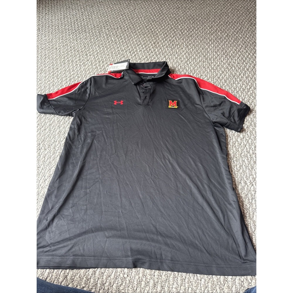 Black Under Armour Maryland Terrapins Polo Shirt Men's XL Polyster Brand‎ New